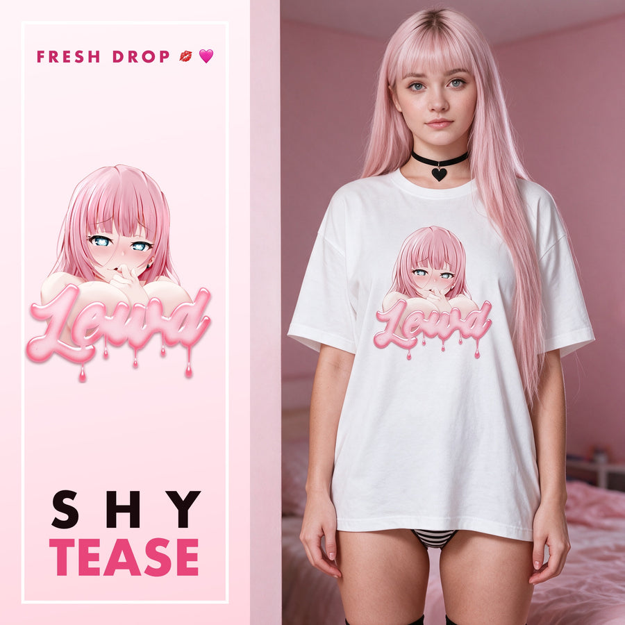 Fan Service Waifu white oversized shirt, SHY TEASE master thumbnail