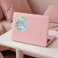Goth Neko Girl Holographic Sticker on a laptop