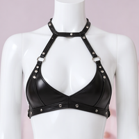 Night Shift bondage harness set, close-up of the straps and silver-tone hardware