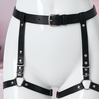 Hold Up leg harness, close-up of the straps and silver-tone hardware