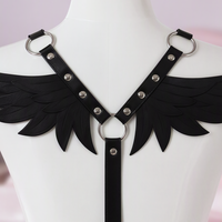Fallen Angel feather wing back harness, close-up of the straps and silver-tone hardware