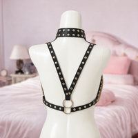 Gold Digger studded collar gold chain harness, back view