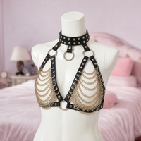 Gold Digger studded collar gold chain harness, front view on a mannequin