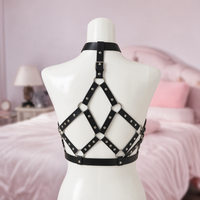 Harlequin diamond lattice halter harness, back view