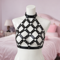 Harlequin diamond lattice halter harness, front view on a mannequin