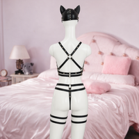 Cat Burglar bondage harness set with cat mask, back view