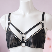 Fringe Benefits chest harness, close-up of the straps and silver-tone hardware