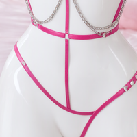 Pink Panic full body harness, close-up of the bottom, front