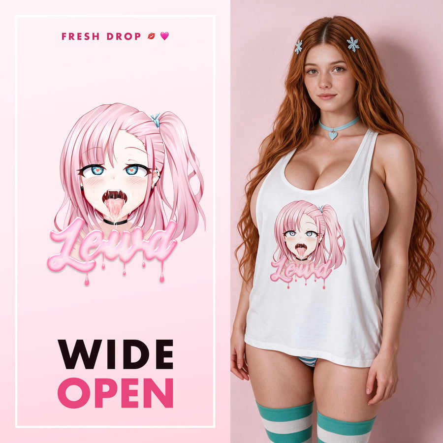 Ahegao Delulu White Tank Top, Wide Open master thumbnail