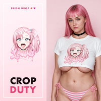 Ahegao Delulu White Crop Top, Crop Duty master thumbnail