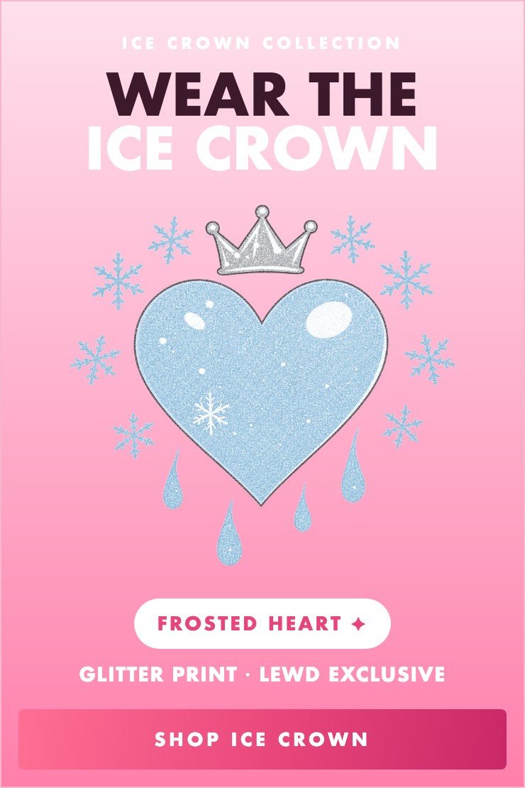 Ice Crown: glittery ice-blue crowned heart print with snowflakes and icicle drips