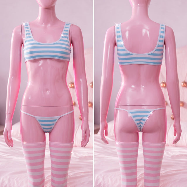 blue shimapan crop tank set