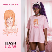 Dommy Mommy Ahegao Pink Oversized Shirt, Leash Law master thumbnail