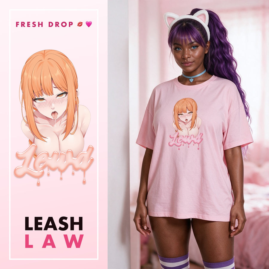 Dommy Mommy Ahegao Pink Oversized Shirt, Leash Law master thumbnail