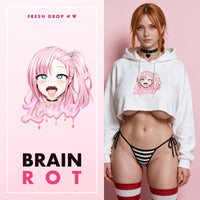 Ahegao Delulu White Crop Hoodie, Brain Rot master thumbnail