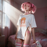 Makima Orange Side Peek Top — standing in window light