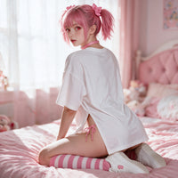 Spit In My Mouth Side Peek Top — Ecchi Edition — kneeling on the bed in profile