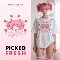 Strawberry Ahegao White Oversized Shirt, Picked Fresh master thumbnail