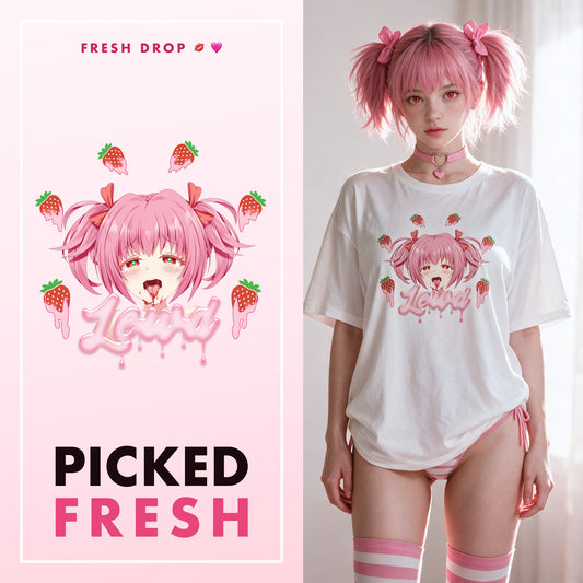 Strawberry Ahegao White Oversized Shirt, Picked Fresh master thumbnail