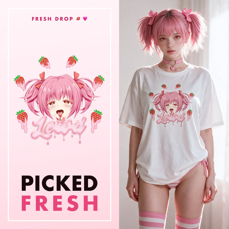 Strawberry Ahegao White Oversized Shirt, Picked Fresh master thumbnail