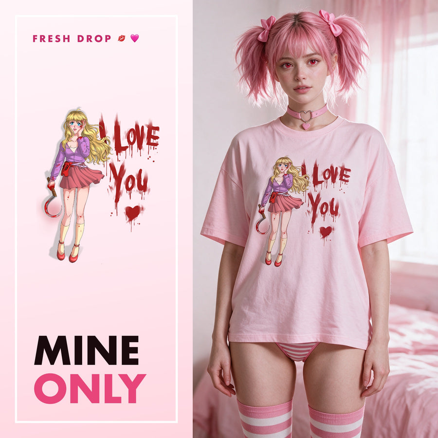 Yandere Confession Pink Oversized Shirt, Mine Only master thumbnail