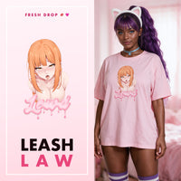 Makima Ahegao Pink Oversized Shirt, Leash Law master thumbnail