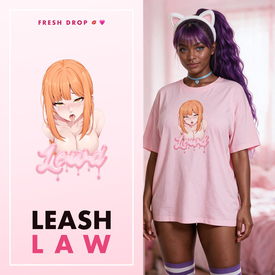Makima Ahegao Pink Oversized Shirt, Leash Law master thumbnail
