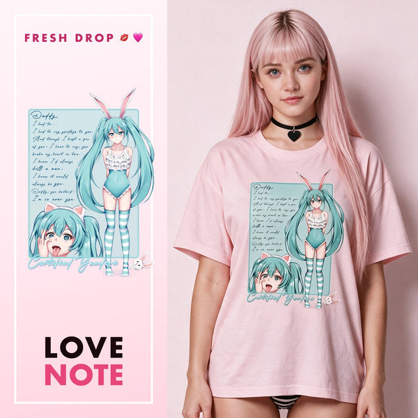 Neko Girl Love Letter Pink Oversized Shirt, master thumbnail
