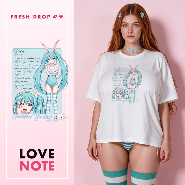 Neko Girl Love Letter White Oversized Shirt, master thumbnail — LOVE NOTE