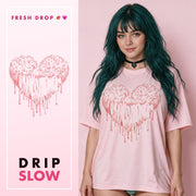 Pastel Goth Heart Pink Oversized Shirt