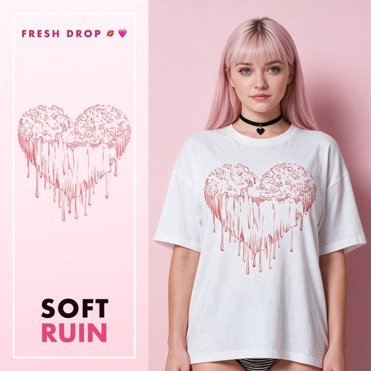 Pastel Goth Heart White Oversized Shirt, master thumbnail