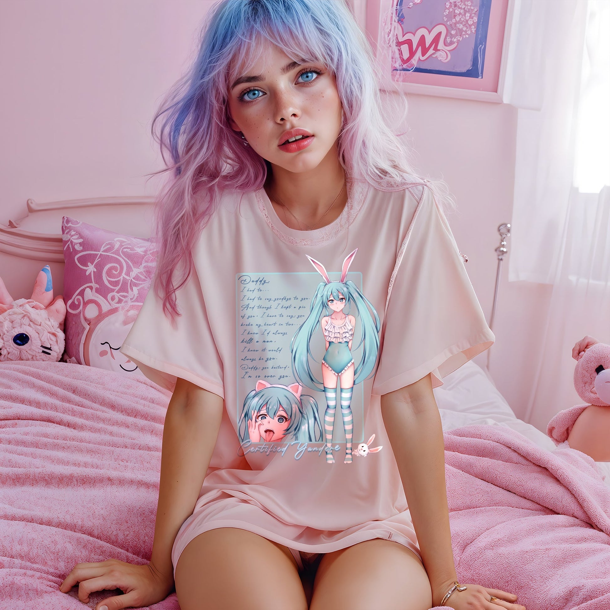 Pink Oversized Kawaii Neko Graphic Tee - Lewd Fashion