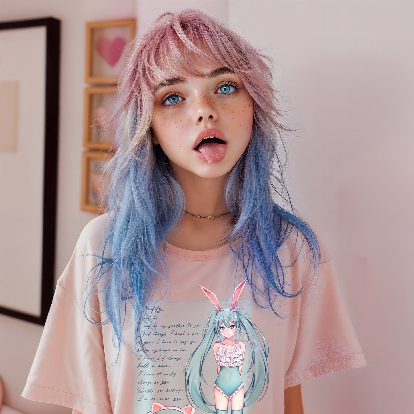 Pink Oversized Kawaii Neko Graphic Tee - Lewd Fashion