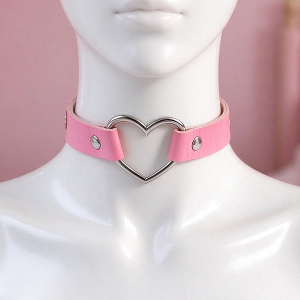Pink Heart Choker Collar on a mannequin
