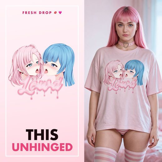 Yuri Pink Oversized T-Shirt — anime kiss print master thumbnail