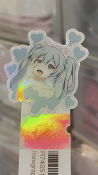 Goth Neko Girl Holographic Sticker | Vinyle Catgirl Irisé Arc-en-ciel