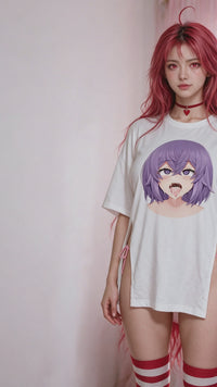 Ahegao Underboob Side Peek Top lookbook video - front and back of the side split ahegao print top