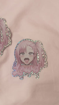 Pegatina Ahegao con Glitter | Calcomanía Anime Holográfica para Laptop