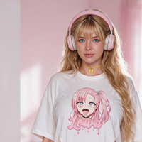 Lewd Drip Ahegao Side Peek Top lookbook video - front and back of the white side split ahegao drip print top