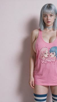 Yuri Hot Pink Racerback Tank Top lookbook video - front and back of the oversized anime kiss print tank