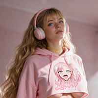 Ahegao Delulu Pink Crop Hoodie lookbook video - front and back of the ahegao face print pink crop hoodie