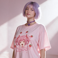 Strawberry Ahegao Pink Oversized Shirt lookbook video - front and back of the strawberry ahegao print pink oversized shirt
