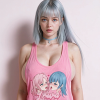Yuri Hot Pink Racerback Tank Top lookbook video - front and back of the oversized anime kiss print tank
