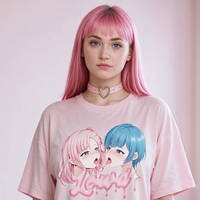 Yuri Pink Oversized Shirt lookbook video - front and back of the oversized anime kiss print tee