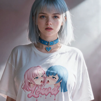 Yuri Tension Oversized Waifu Shirt lookbook video - front and back of the white anime kiss print tee
