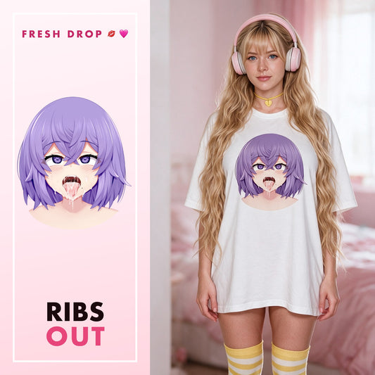 Purple Ahegao White Oversized Shirt, Ribs Out master thumbnail