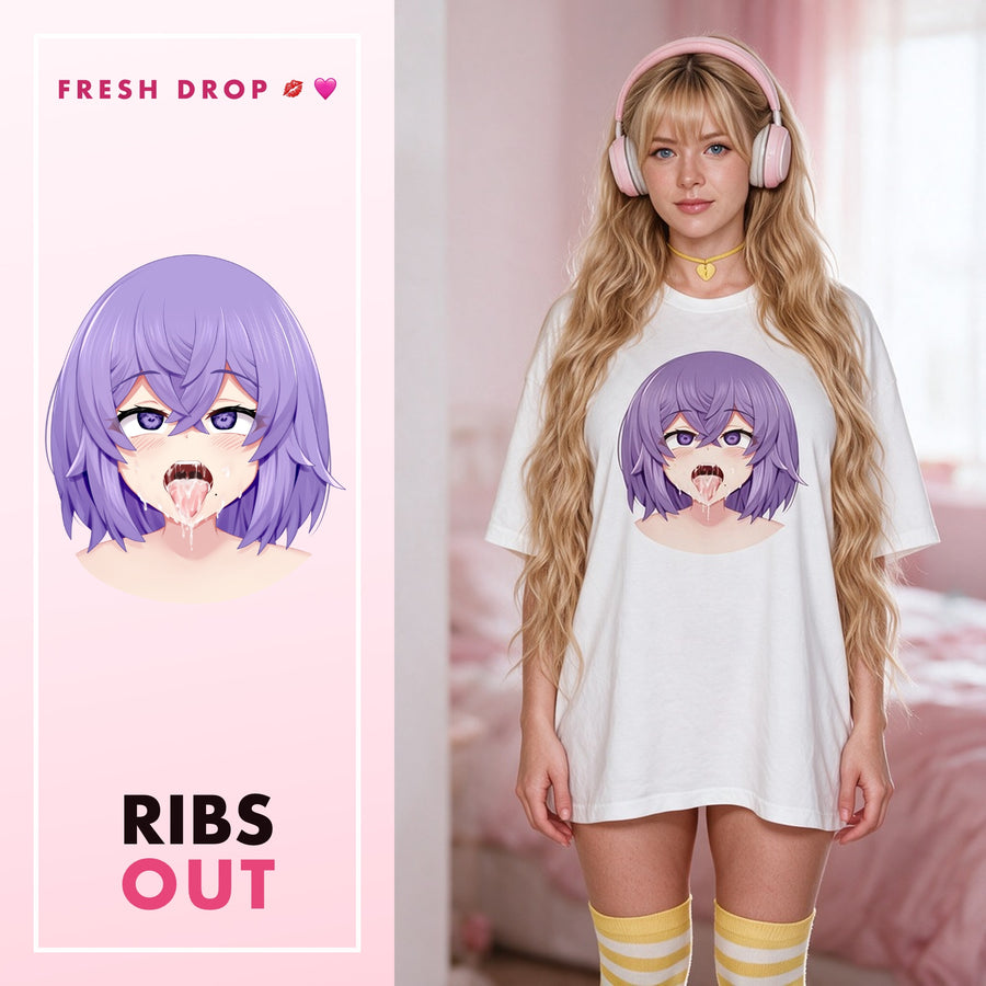 Purple Ahegao White Oversized Shirt, Ribs Out master thumbnail