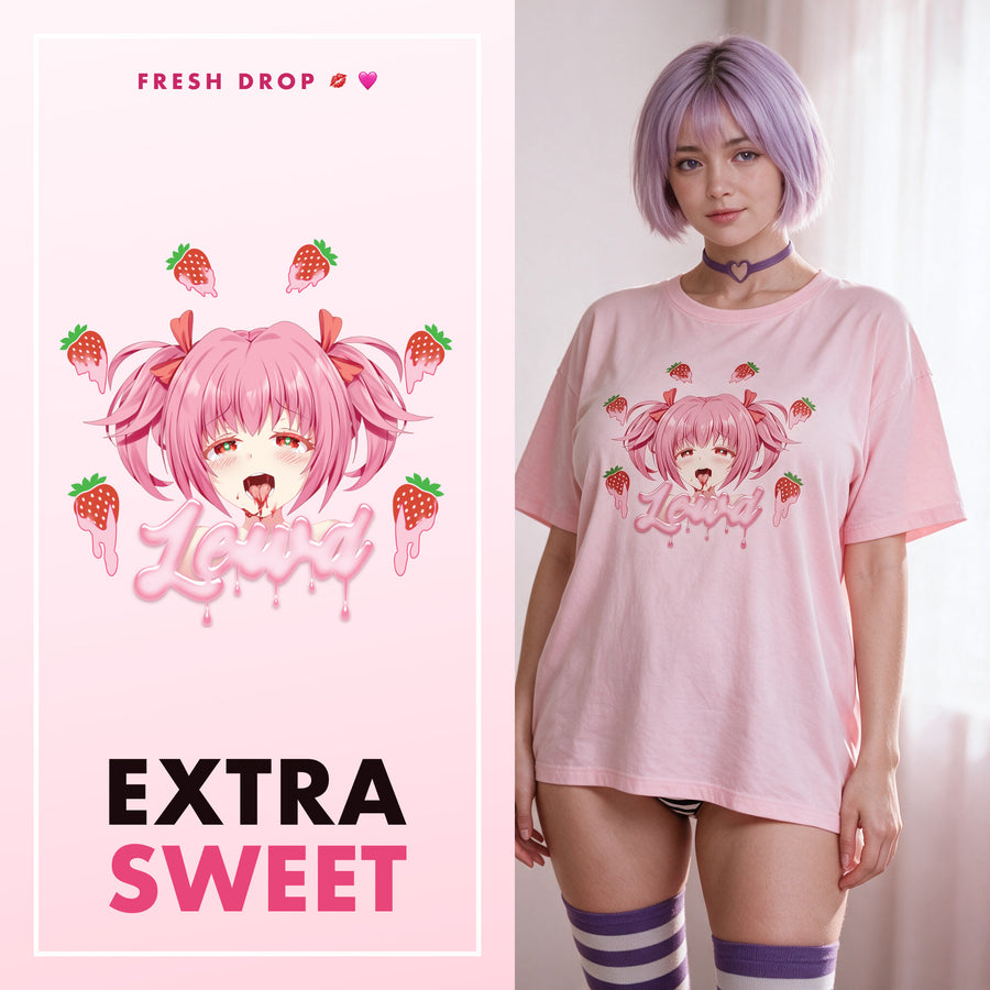Strawberry Ahegao Pink Oversized Shirt, Extra Sweet master thumbnail