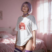 Tsundere White Oversized Shirt — standing in window light