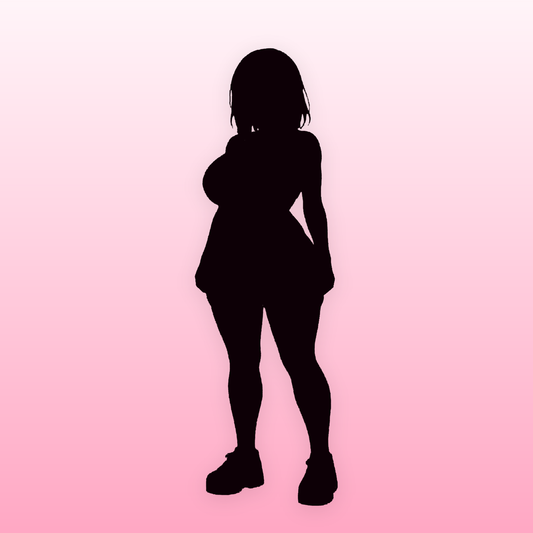 Sora in black silhouette on pastel pink — the Pastel Stripes outfit is revealed once you own it